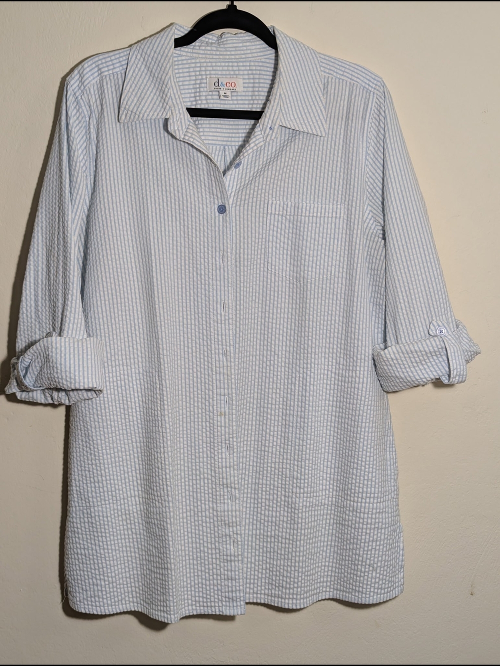d&co. denim + company Shirt — White with Light Blue Stripes